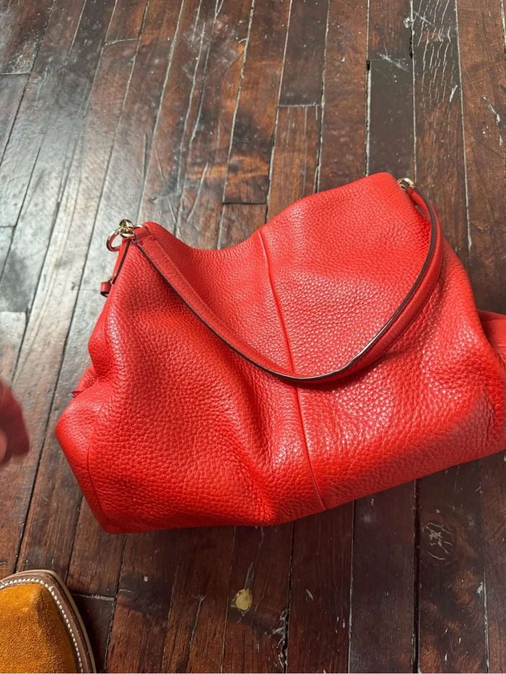 Coach Red Pebbled Leather Shoulder Hobo with Gold Hardware